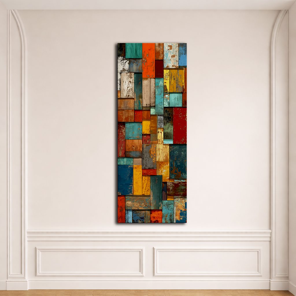 Colorful Patchwork Mosaic Abstract canvas wall art, unframed canvas