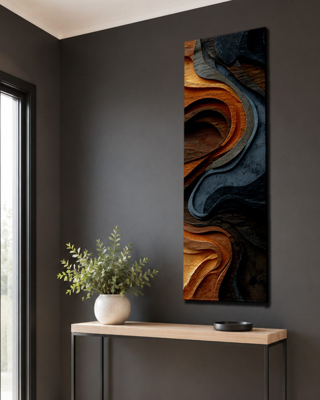 Copper and Slate Wood Wave Abstract canvas wall art, unframed canvas