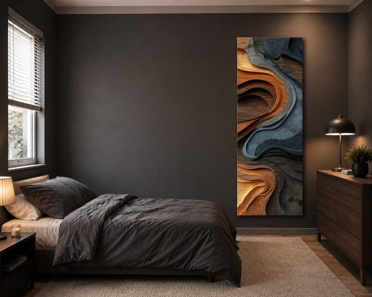 Copper and Slate Wood Wave Abstract canvas wall art, unframed canvas