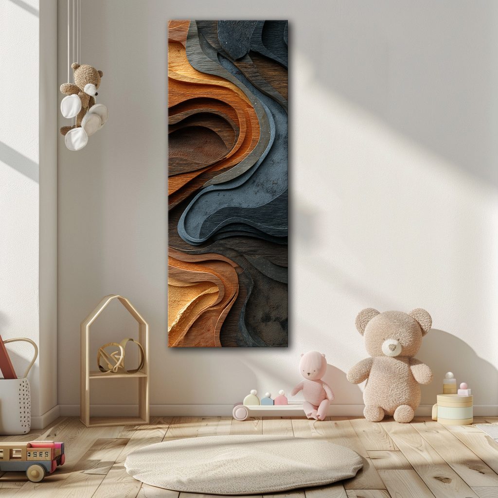 Copper and Slate Wood Wave Abstract canvas wall art, unframed canvas