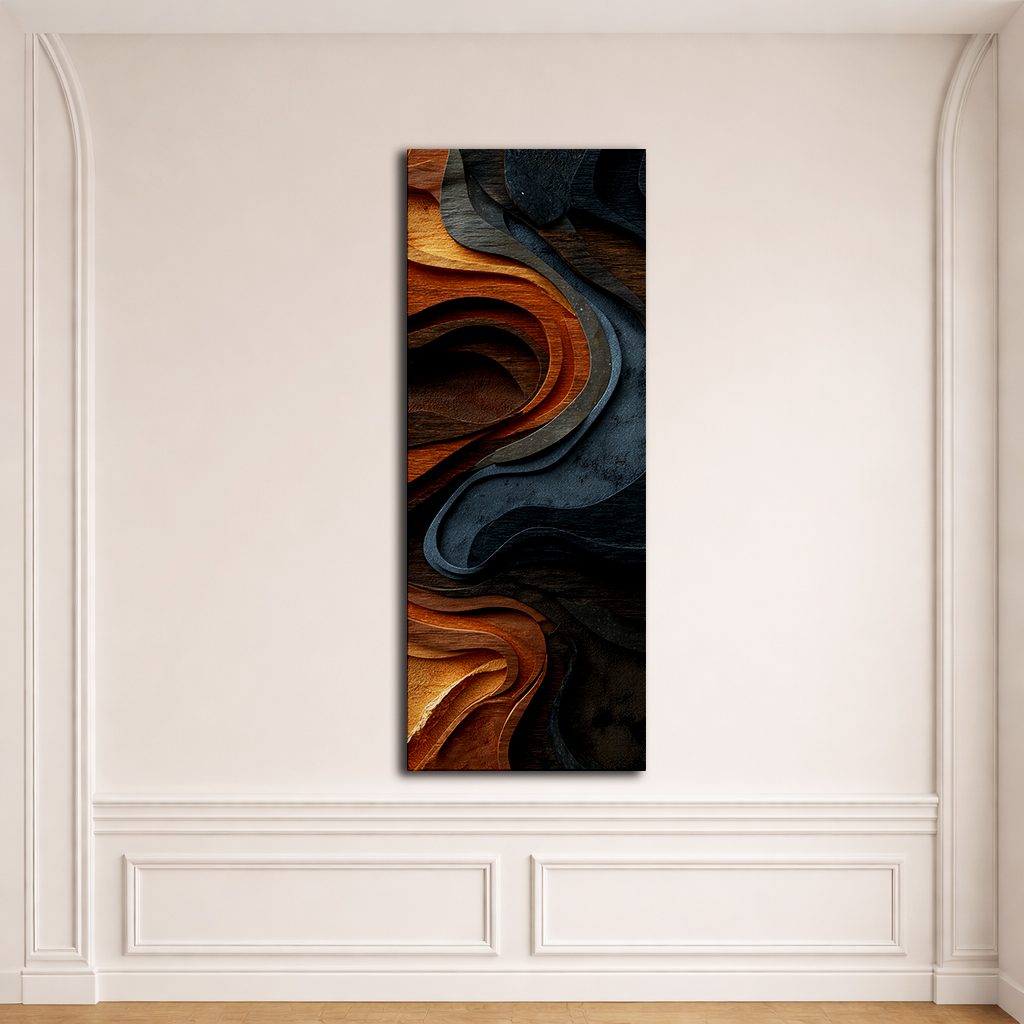Copper and Slate Wood Wave Abstract canvas wall art, unframed canvas