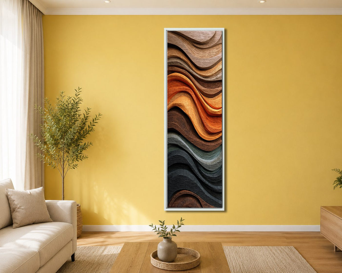 Copper Wave Wood Texture Abstract canvas wall art, white floating frame