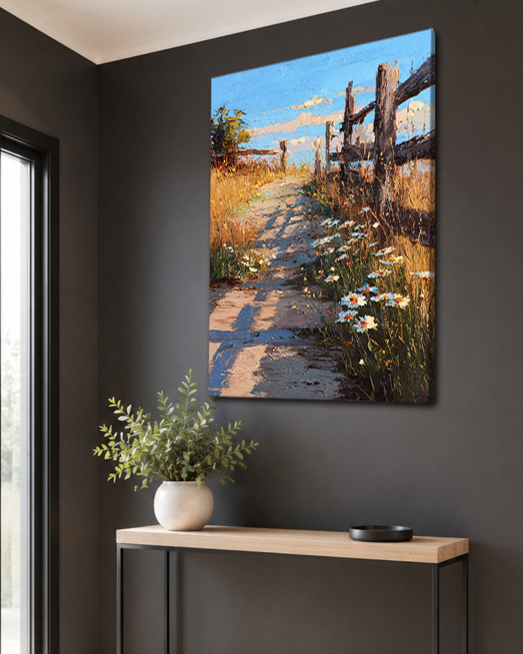 Country Lane with Wildflowers canvas wall art, unframed canvas
