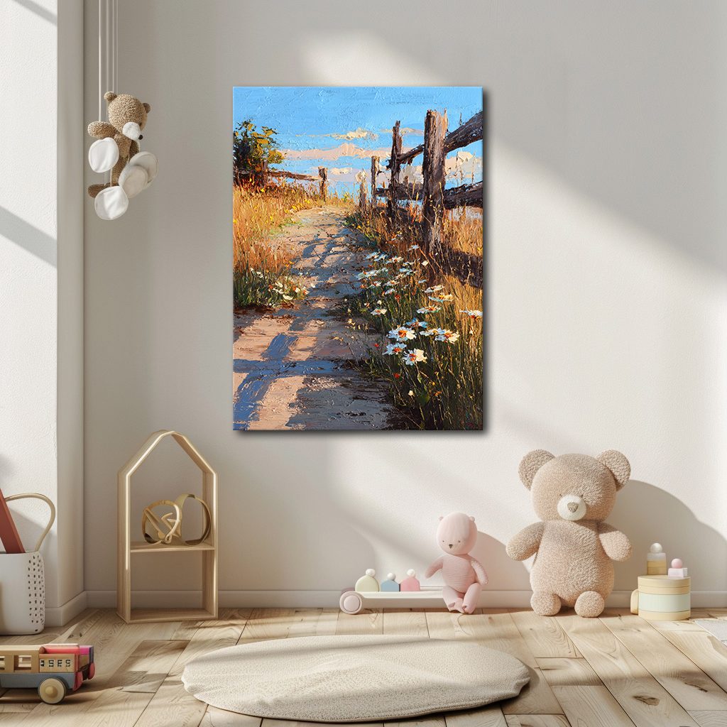 Country Lane with Wildflowers canvas wall art, unframed canvas