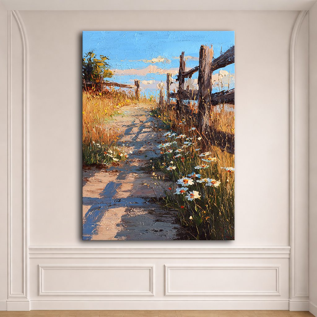 Country Lane with Wildflowers canvas wall art, unframed canvas