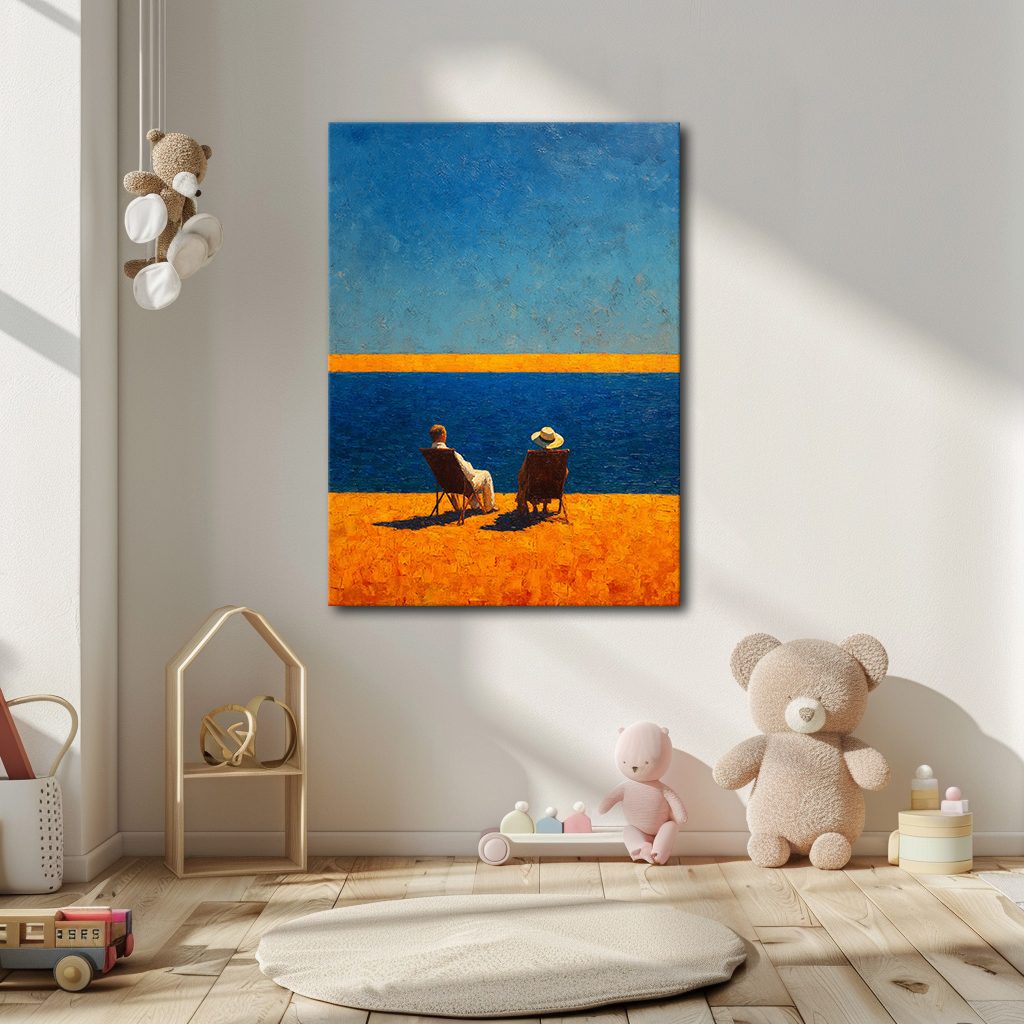 Couple on Beach Chairs by the Sea canvas wall art, unframed canvas