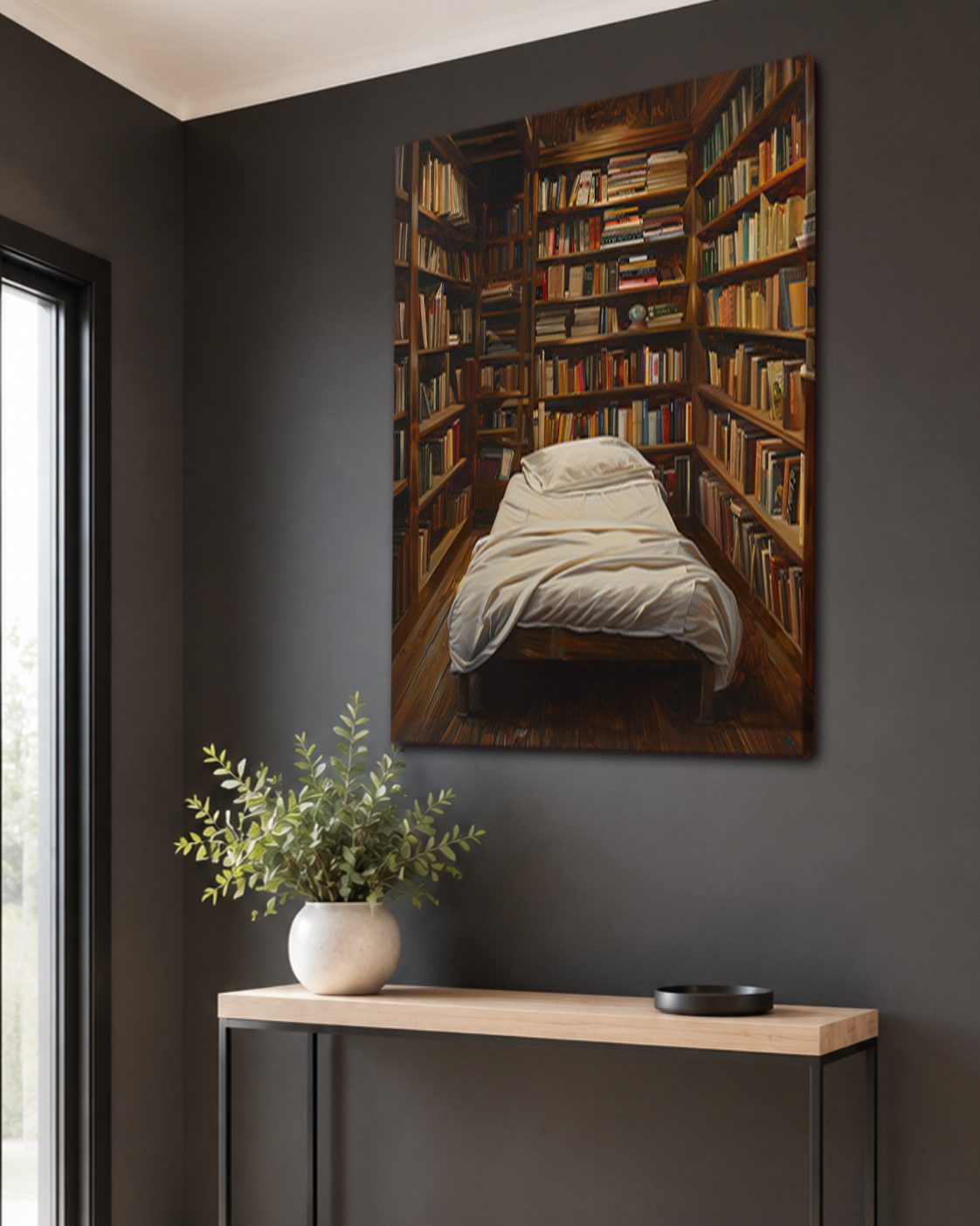 Cozy Library Bedroom canvas wall art, unframed canvas