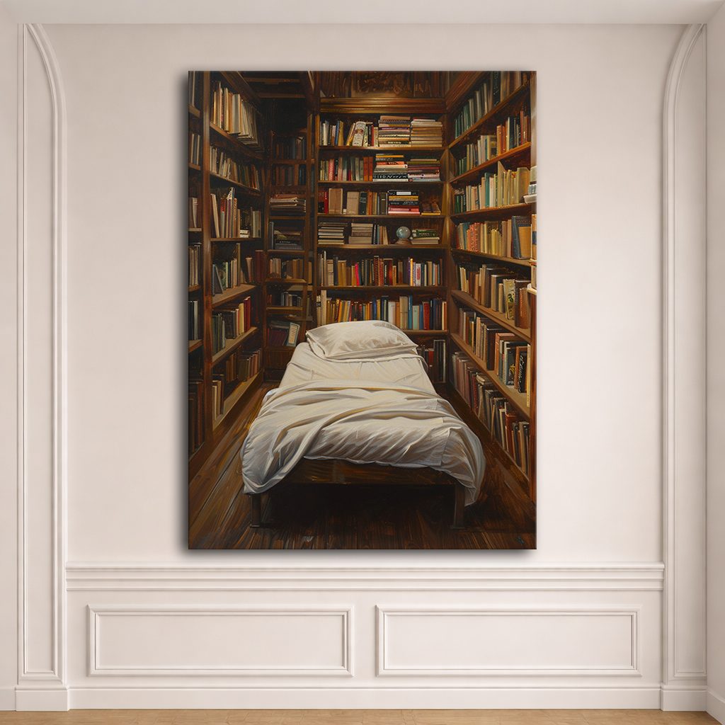 Cozy Library Bedroom canvas wall art, unframed canvas