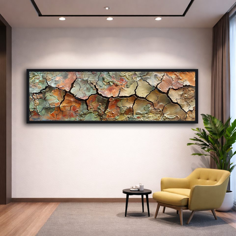 Cracked Earth Texture Abstract canvas wall art, black floating frame