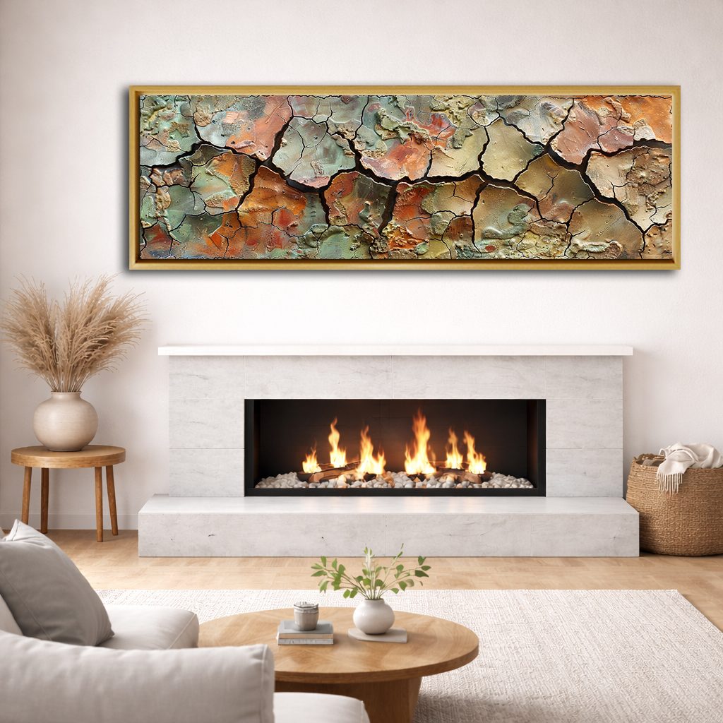 Cracked Earth Texture Abstract canvas wall art, natural wood floating frame