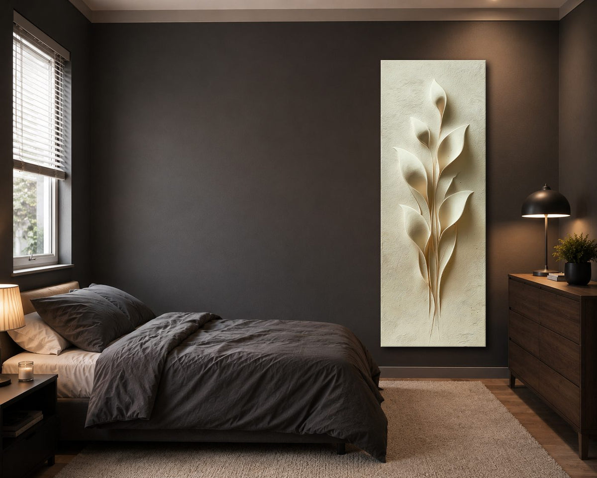 Cream 3D Botanical Leaf Relief canvas wall art, unframed canvas