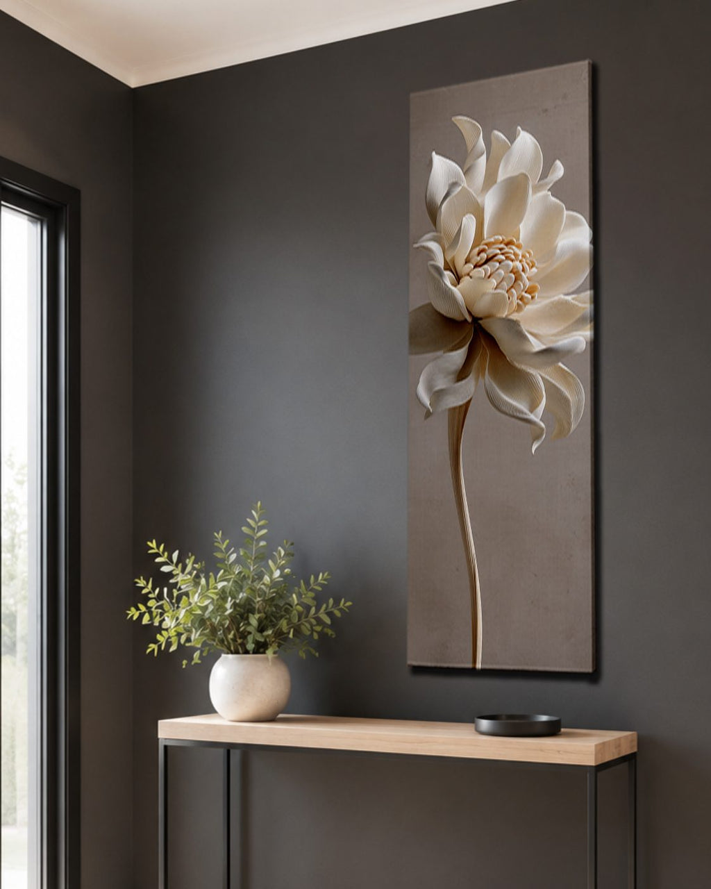 Cream Lotus Flower Sculpture canvas wall art, unframed canvas