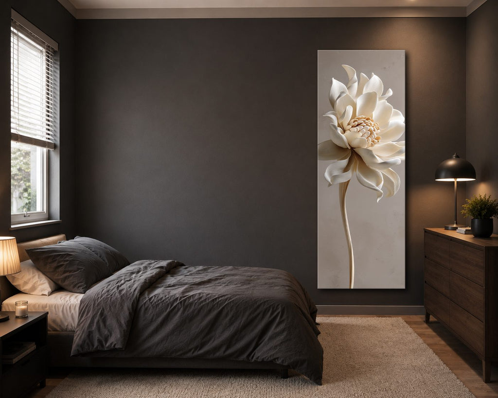Cream Lotus Flower Sculpture canvas wall art, unframed canvas