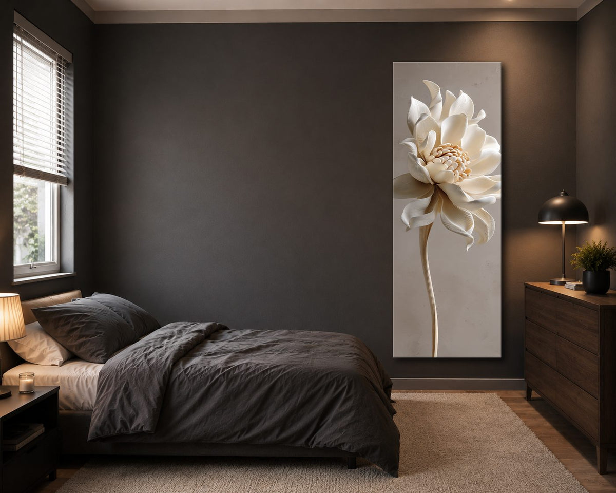 Cream Lotus Flower Sculpture canvas wall art, unframed canvas
