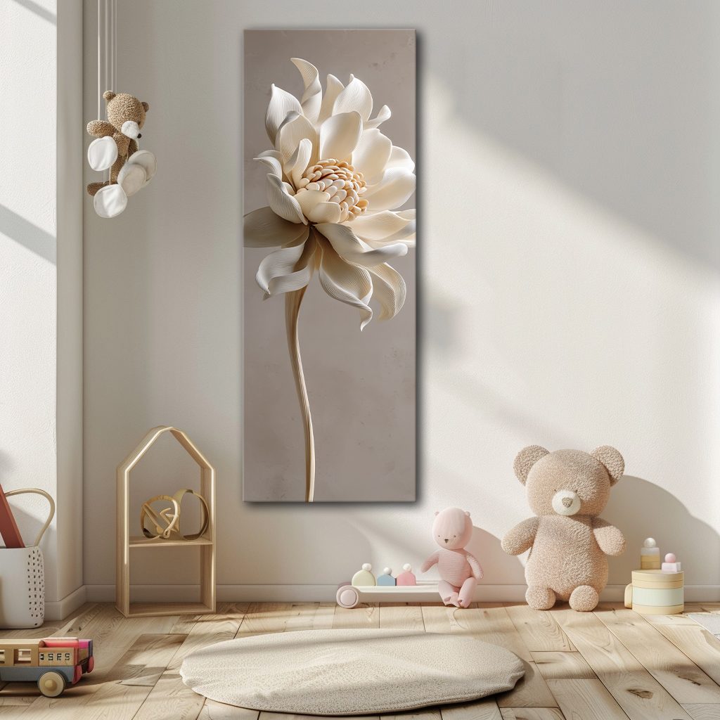 Cream Lotus Flower Sculpture canvas wall art, unframed canvas