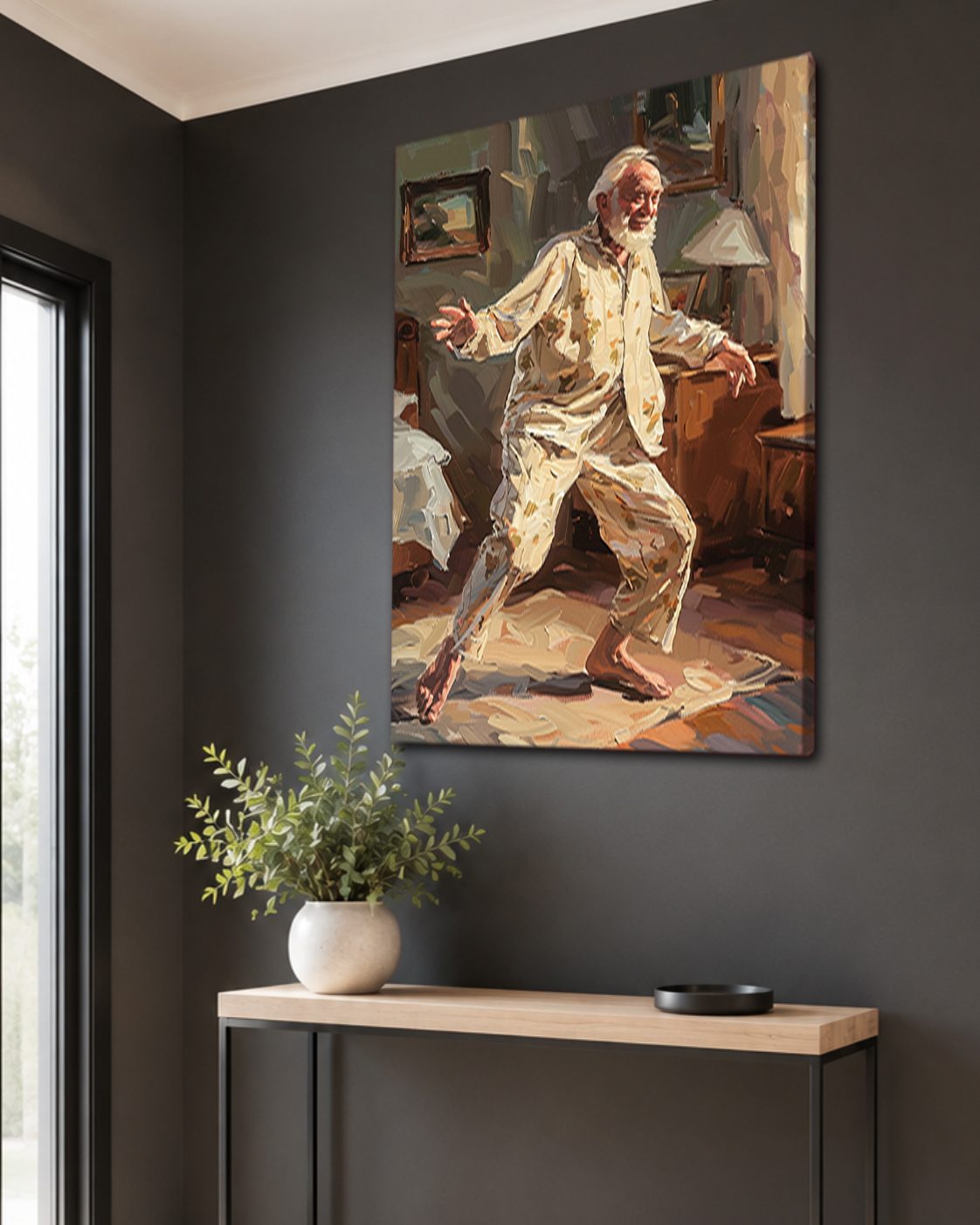 Dancing Grandpa Joy Painting canvas wall art, unframed canvas