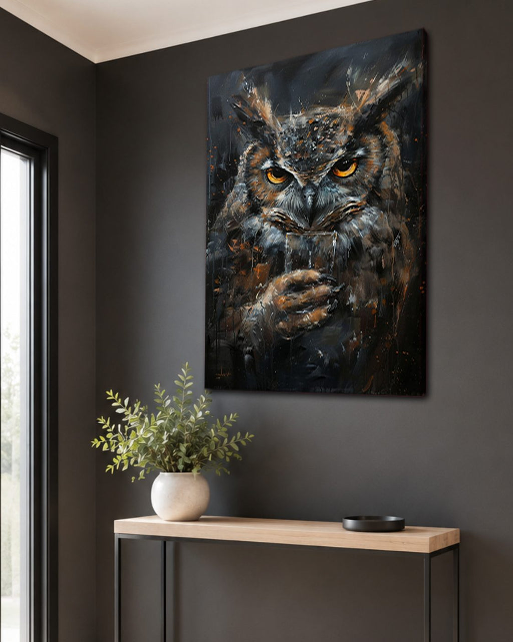 Dark Owl Portrait canvas wall art, unframed canvas