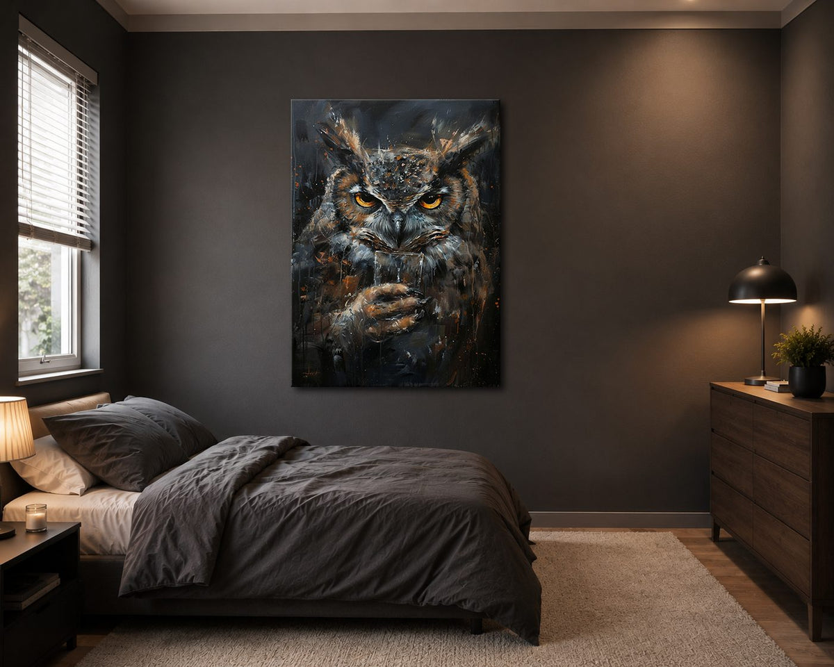 Dark Owl Portrait canvas wall art, unframed canvas