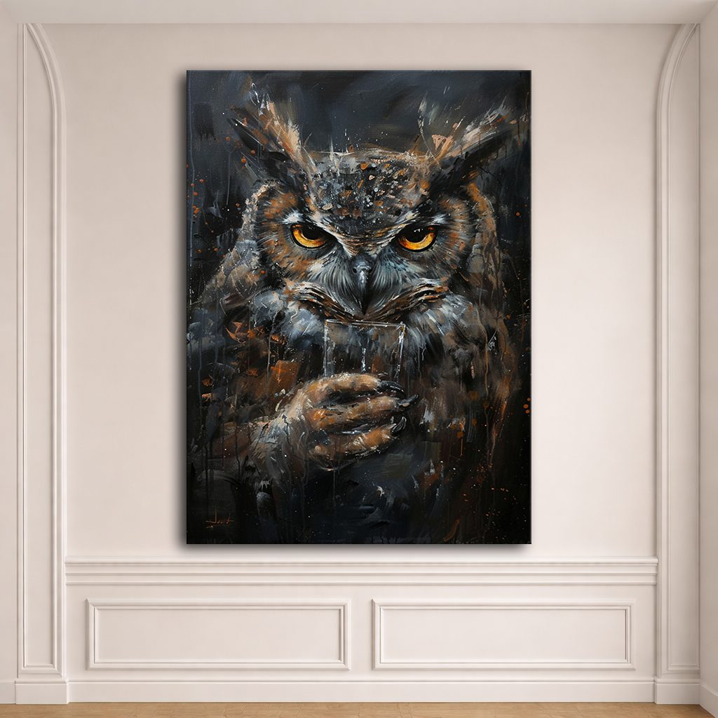 Dark Owl Portrait canvas wall art, unframed canvas