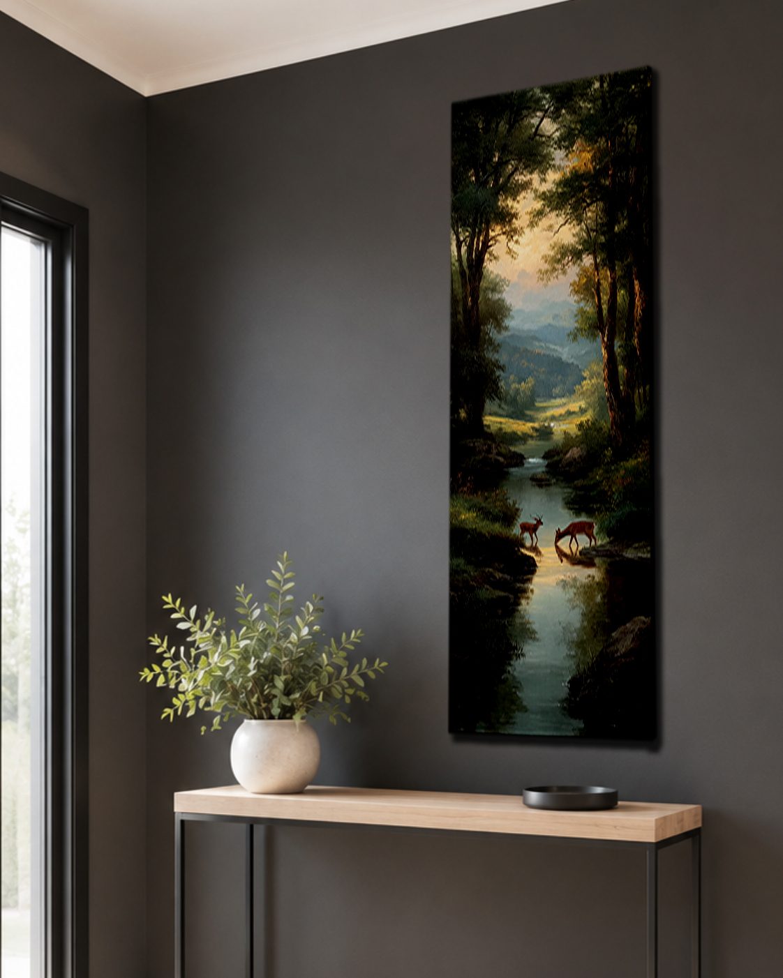 Deer by the Forest Creek canvas wall art, unframed canvas