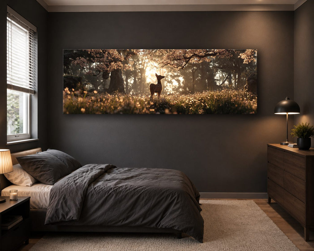 Deer in Golden Light Forest canvas wall art, unframed canvas