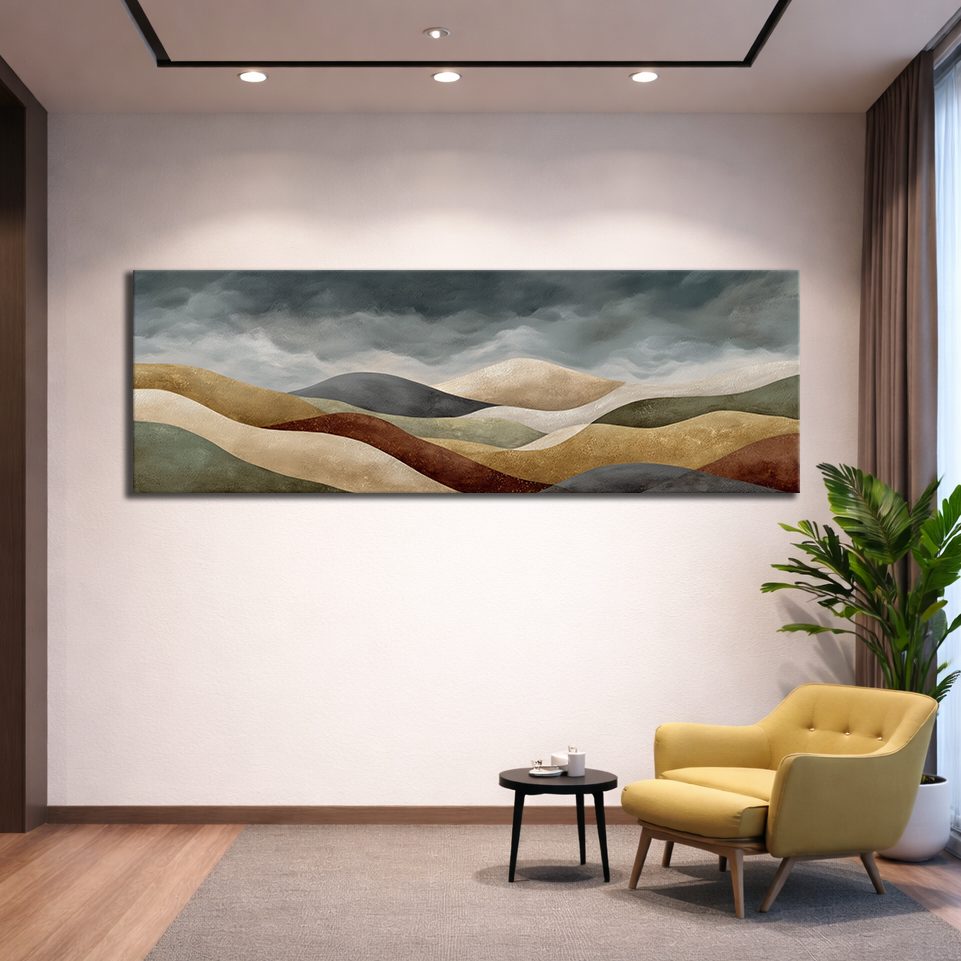 Earth Tone Rolling Hills Abstract canvas wall art, unframed canvas