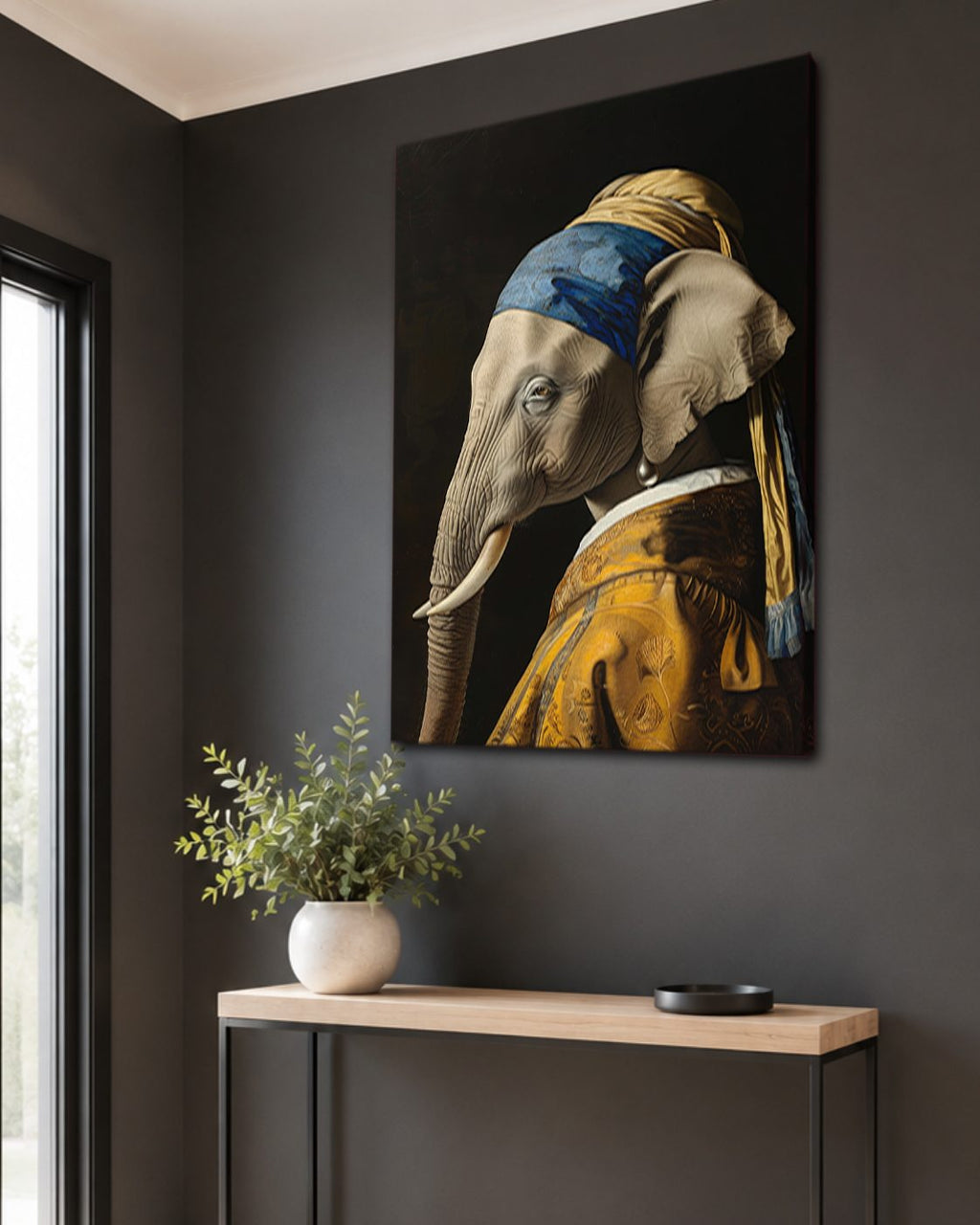 Elephant with a Pearl Earring Parody canvas wall art, unframed canvas