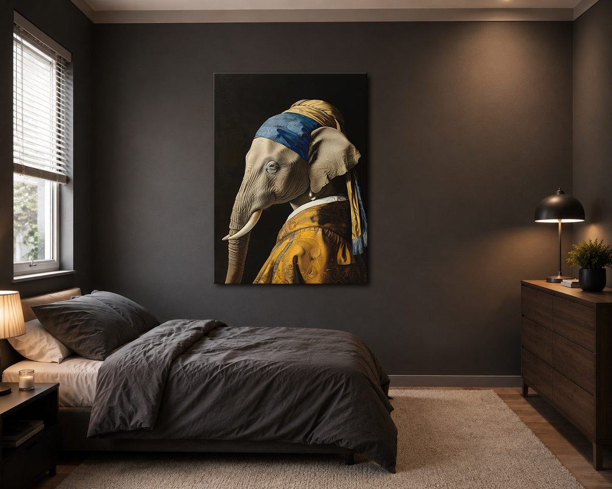 Elephant with a Pearl Earring Parody canvas wall art, unframed canvas
