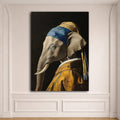 Elephant with a Pearl Earring Parody canvas wall art, unframed canvas