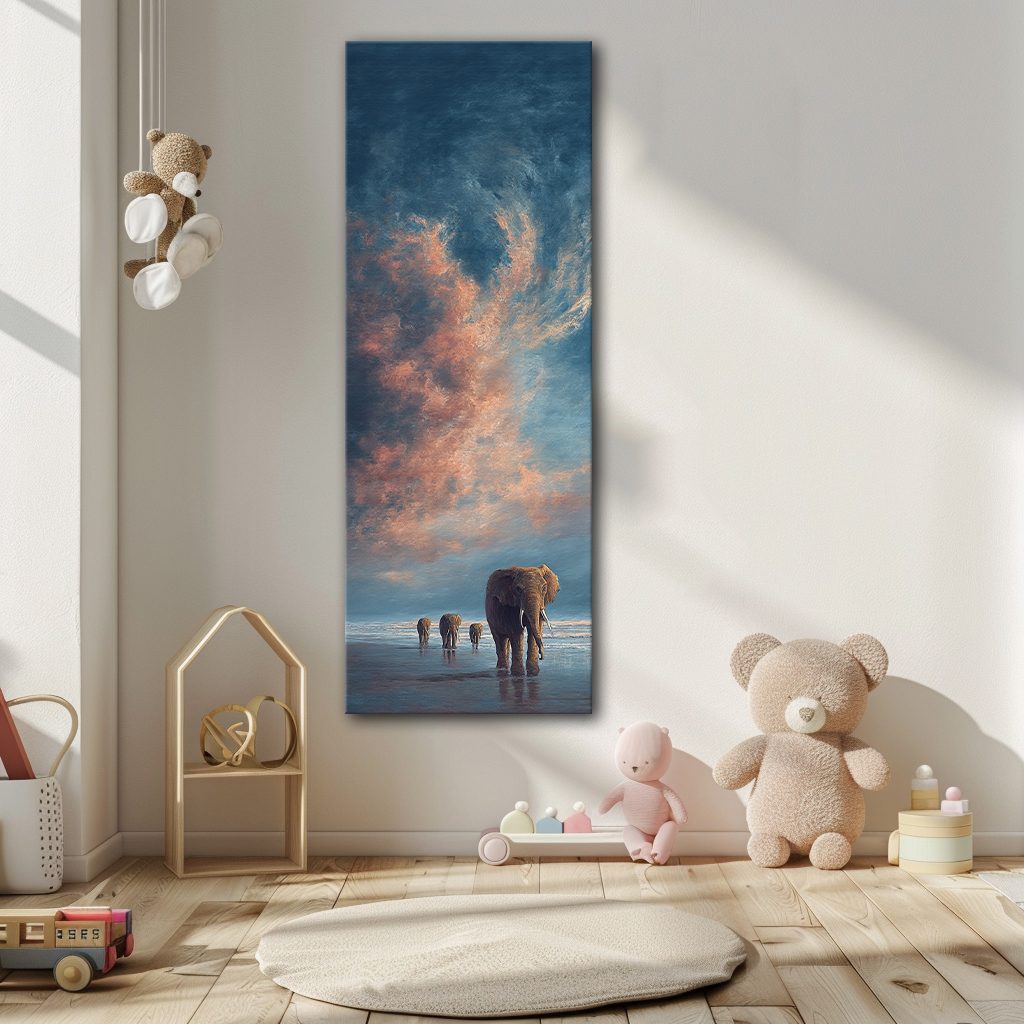 Elephants Walking at Sunset canvas wall art, unframed canvas