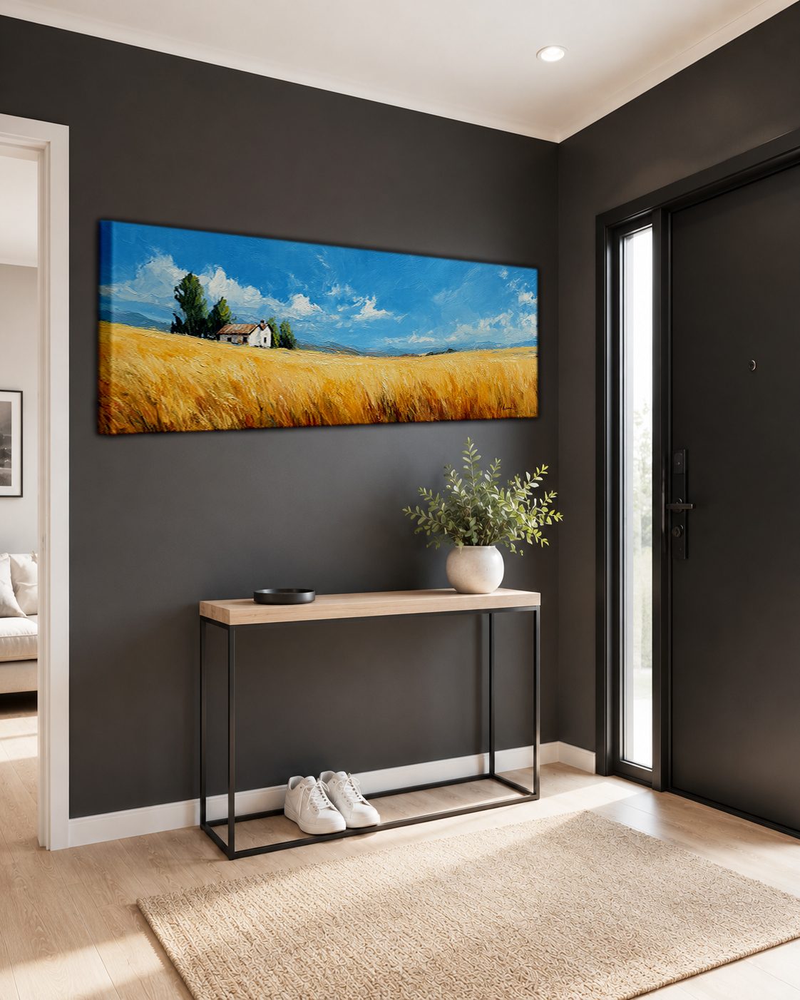 Farmhouse in Golden Meadow canvas wall art, unframed canvas