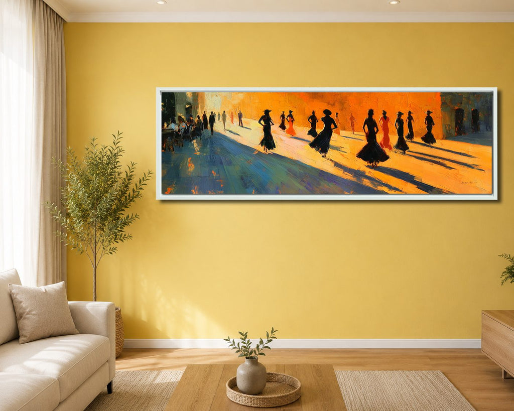 Flamenco Dancers Silhouettes canvas wall art, white floating frame