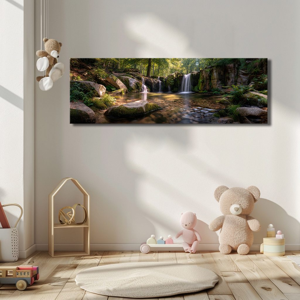Forest Waterfall and Rocks canvas wall art, unframed canvas