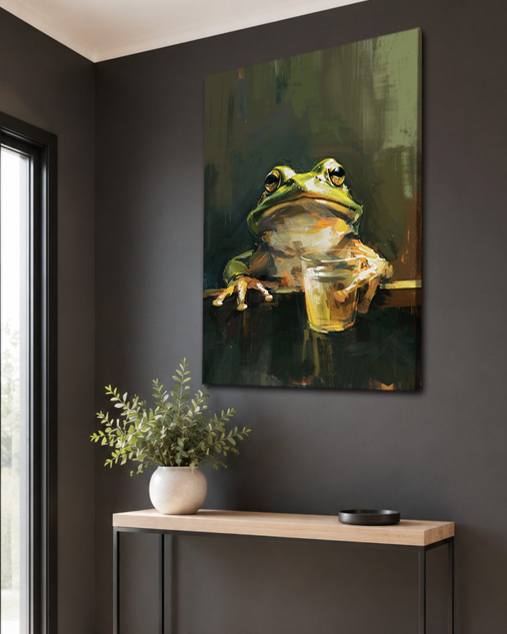 Frog with a Drink canvas wall art, unframed canvas