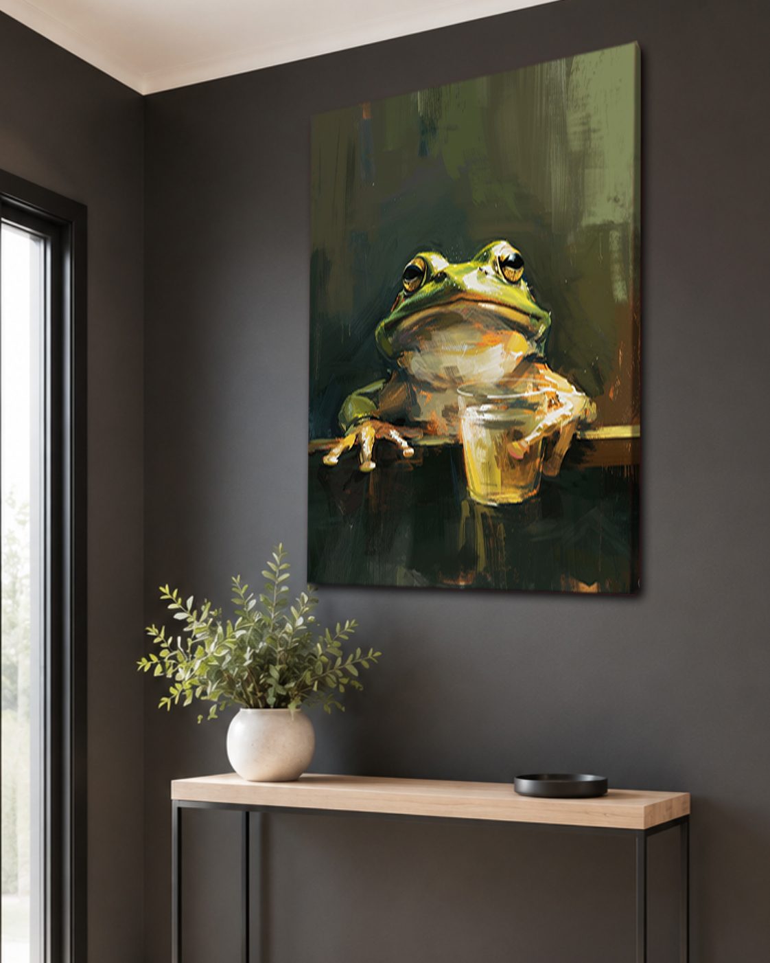 Frog with a Drink canvas wall art, unframed canvas
