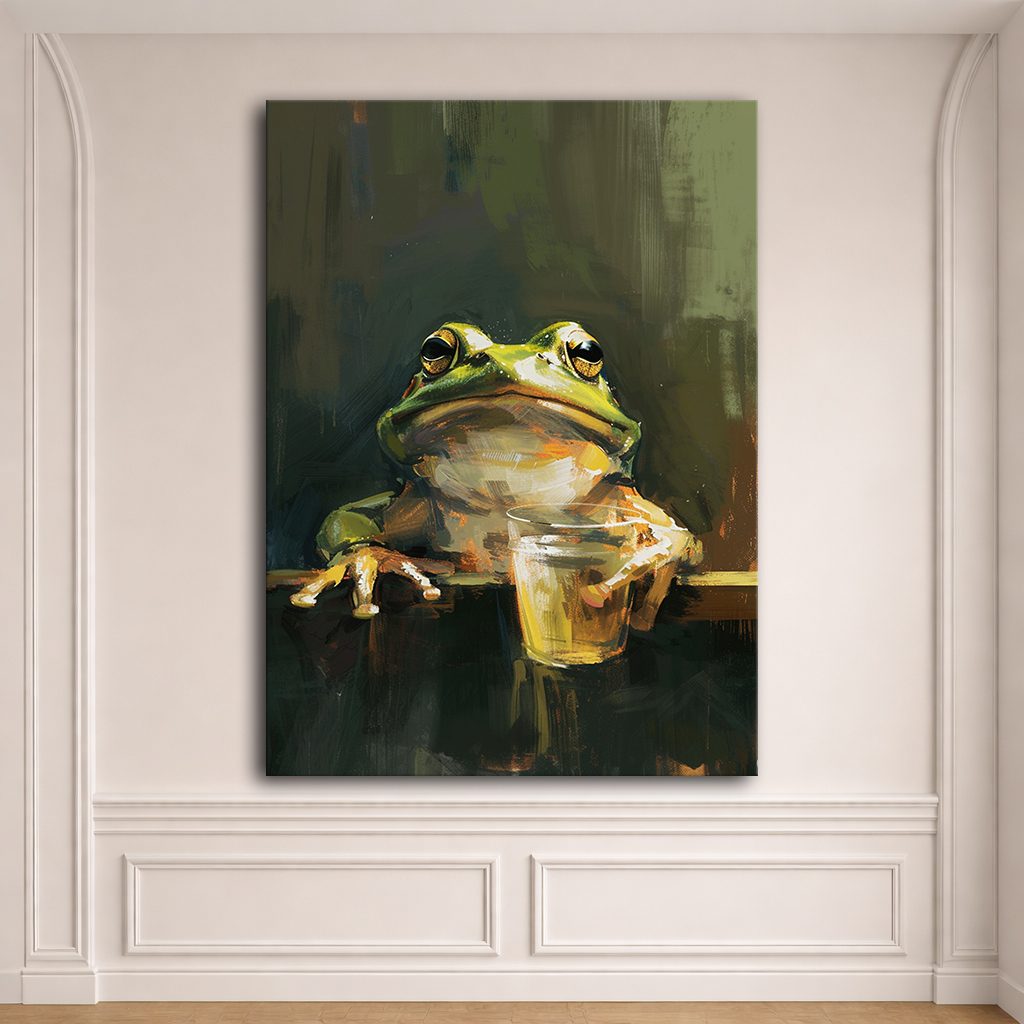Frog with a Drink canvas wall art, unframed canvas