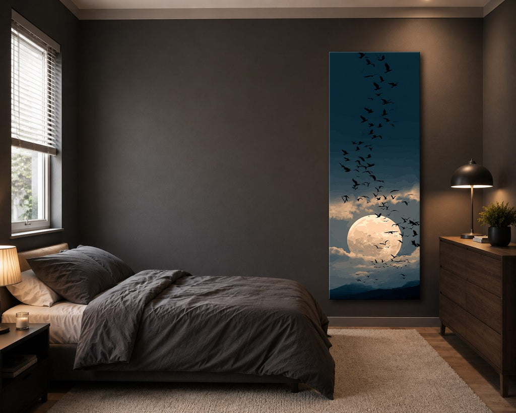 Full Moon and Flying Birds canvas wall art, unframed canvas