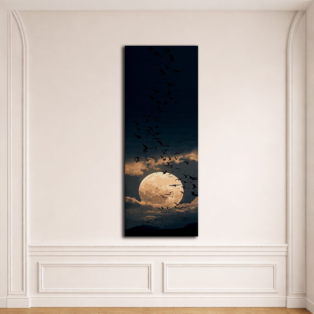 Full Moon and Flying Birds canvas wall art, unframed canvas