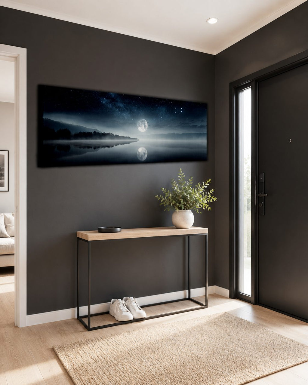 Full Moon over Misty Lake canvas wall art, unframed canvas