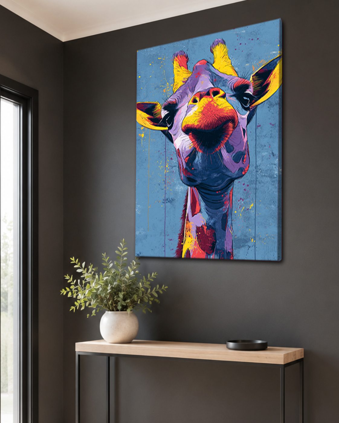 Funny Colorful Giraffe Pop Art canvas wall art, unframed canvas