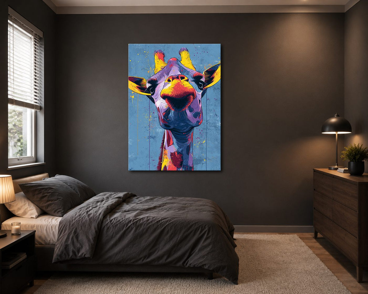 Funny Colorful Giraffe Pop Art canvas wall art, unframed canvas