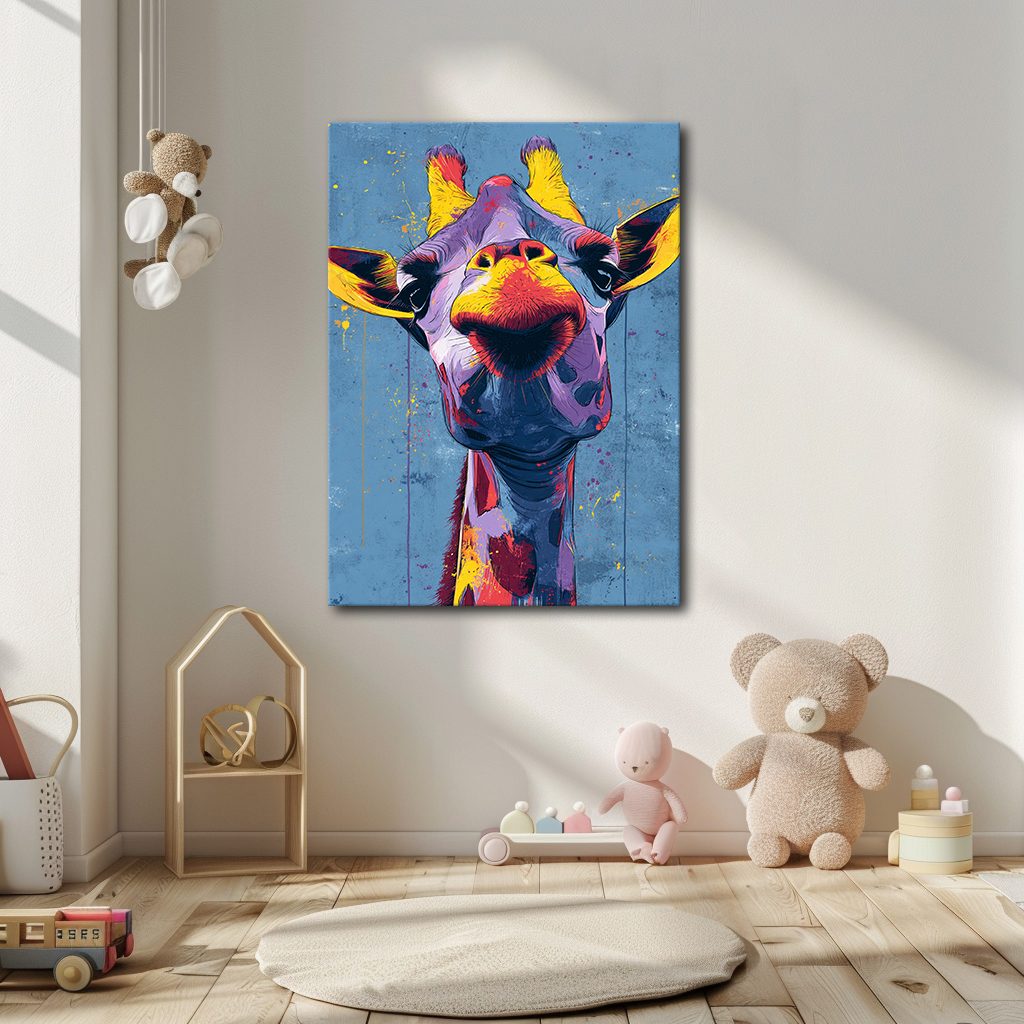 Funny Colorful Giraffe Pop Art canvas wall art, unframed canvas