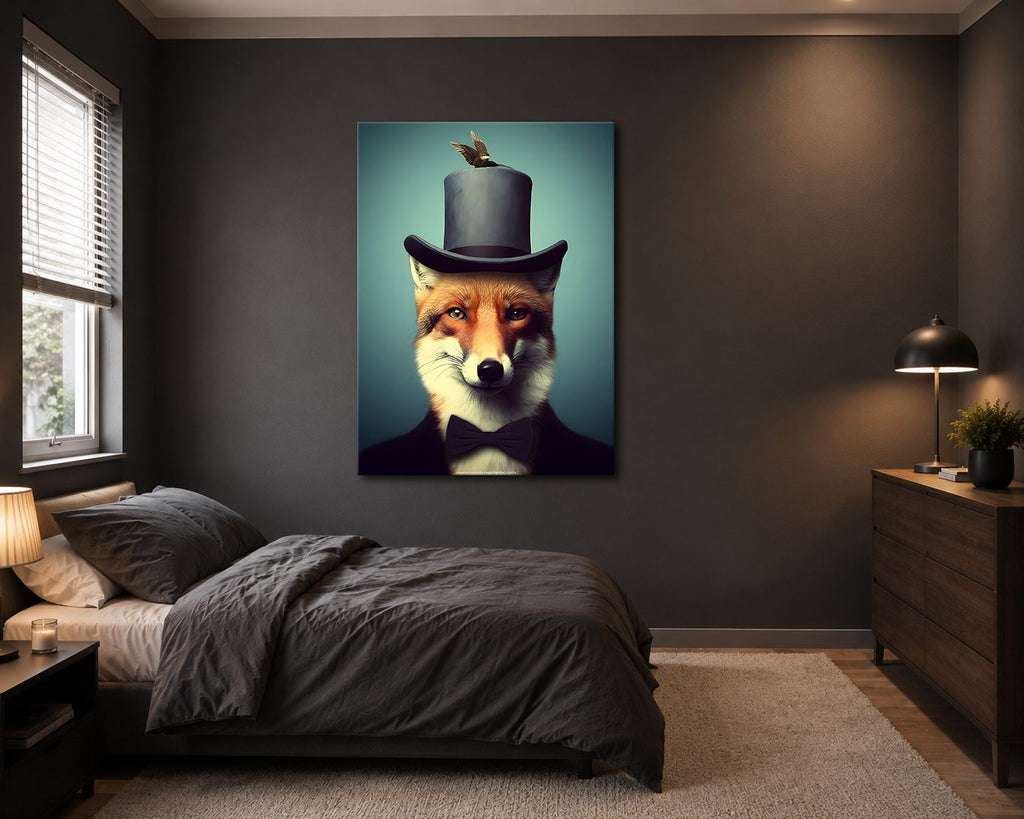 Gentleman Fox with Top Hat canvas wall art, unframed canvas