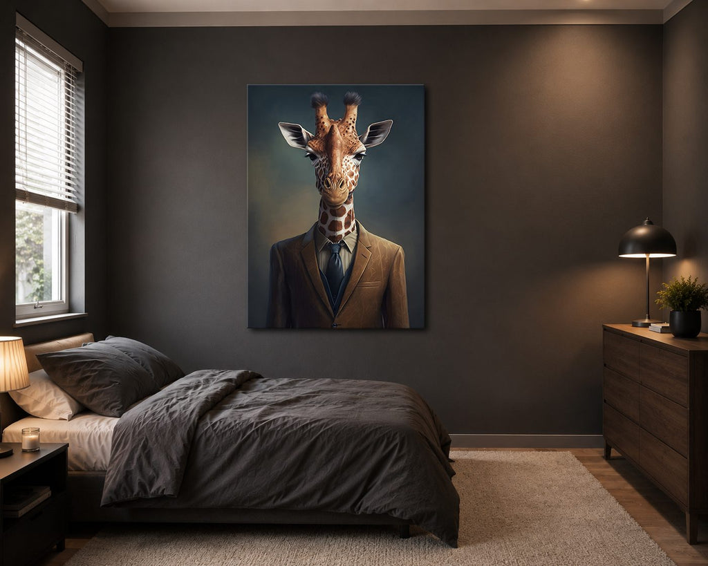 Giraffe in a Suit Portrait canvas wall art, unframed canvas
