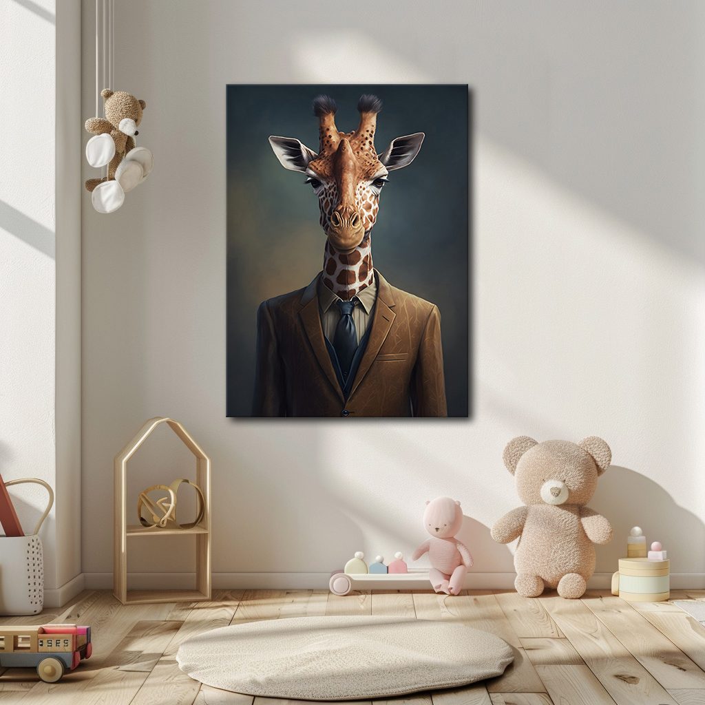 Giraffe in a Suit Portrait canvas wall art, unframed canvas