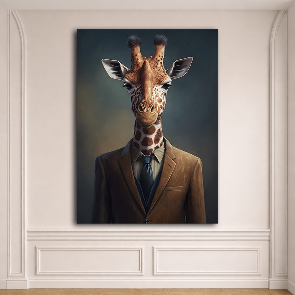 Giraffe in a Suit Portrait canvas wall art, unframed canvas