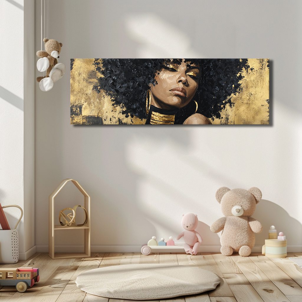 Gold Afro Woman Portrait canvas wall art, unframed canvas
