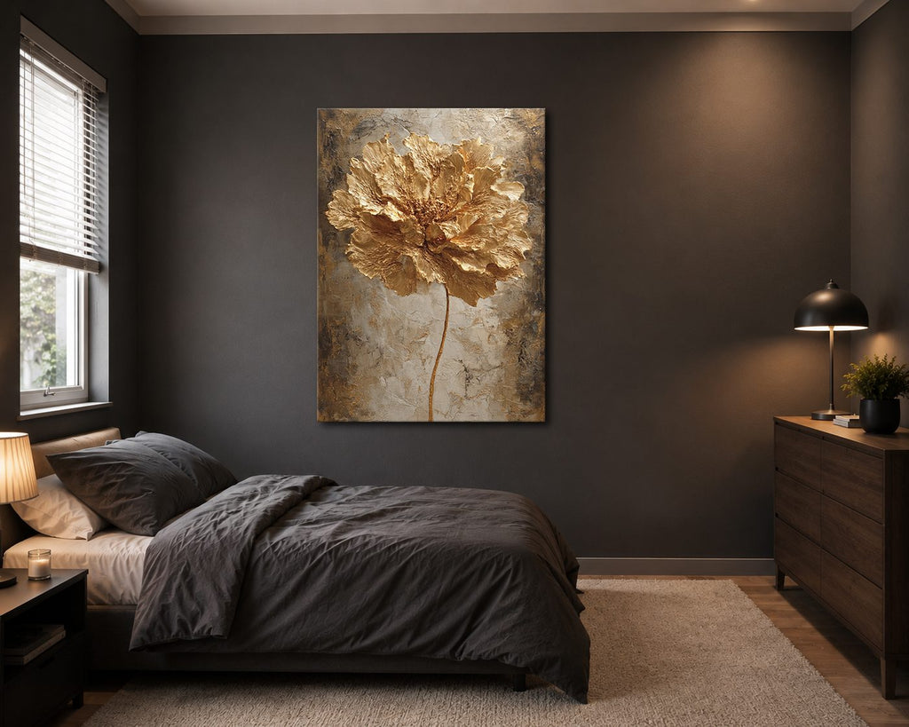 Gold Peony Flower Textured canvas wall art, unframed canvas