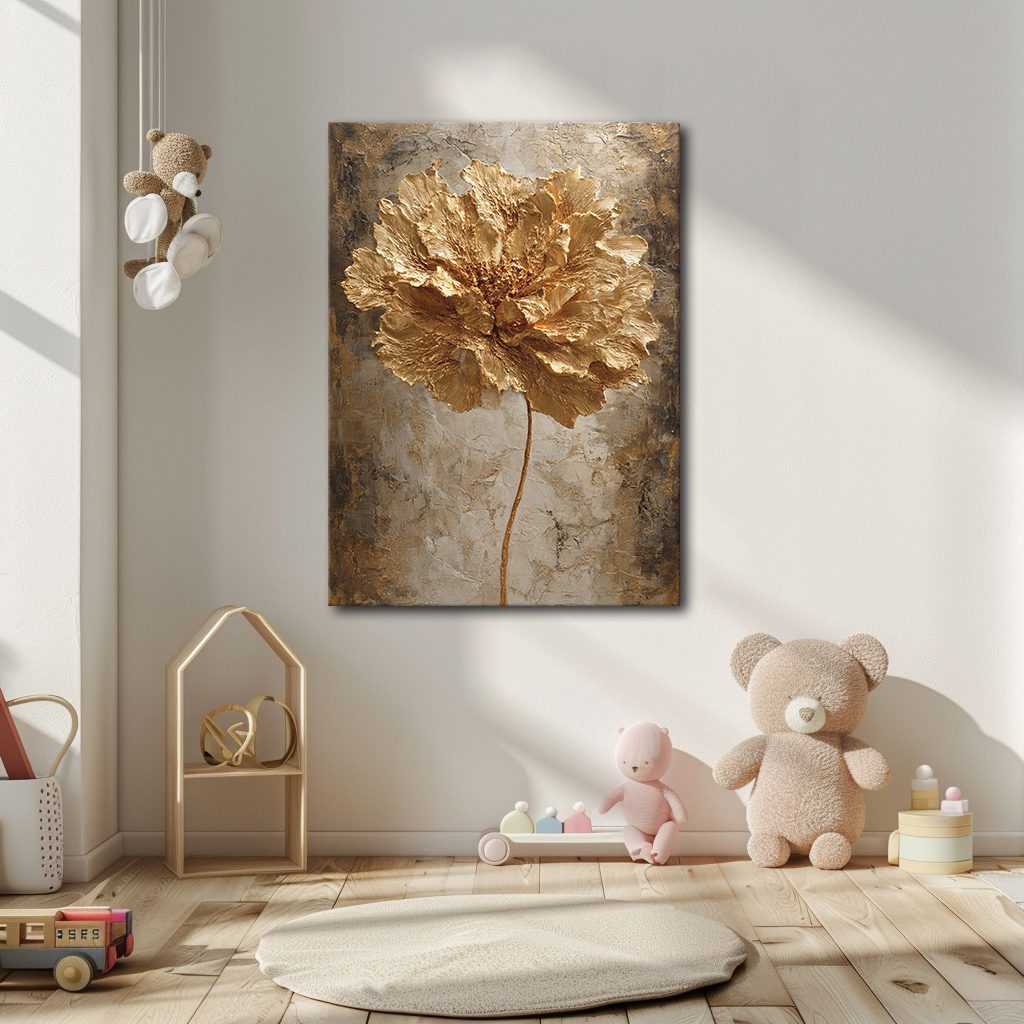 Gold Peony Flower Textured canvas wall art, unframed canvas