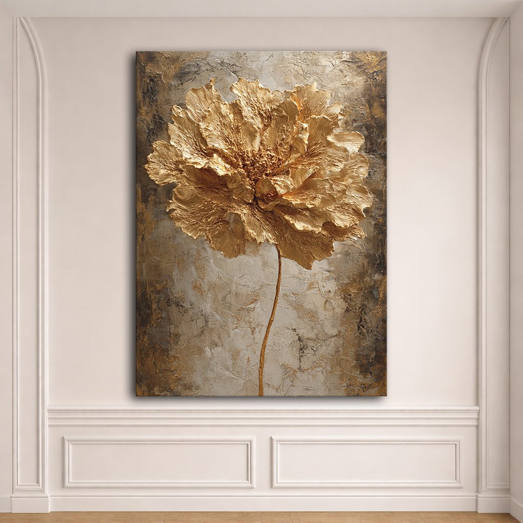 Gold Peony Flower Textured canvas wall art, unframed canvas